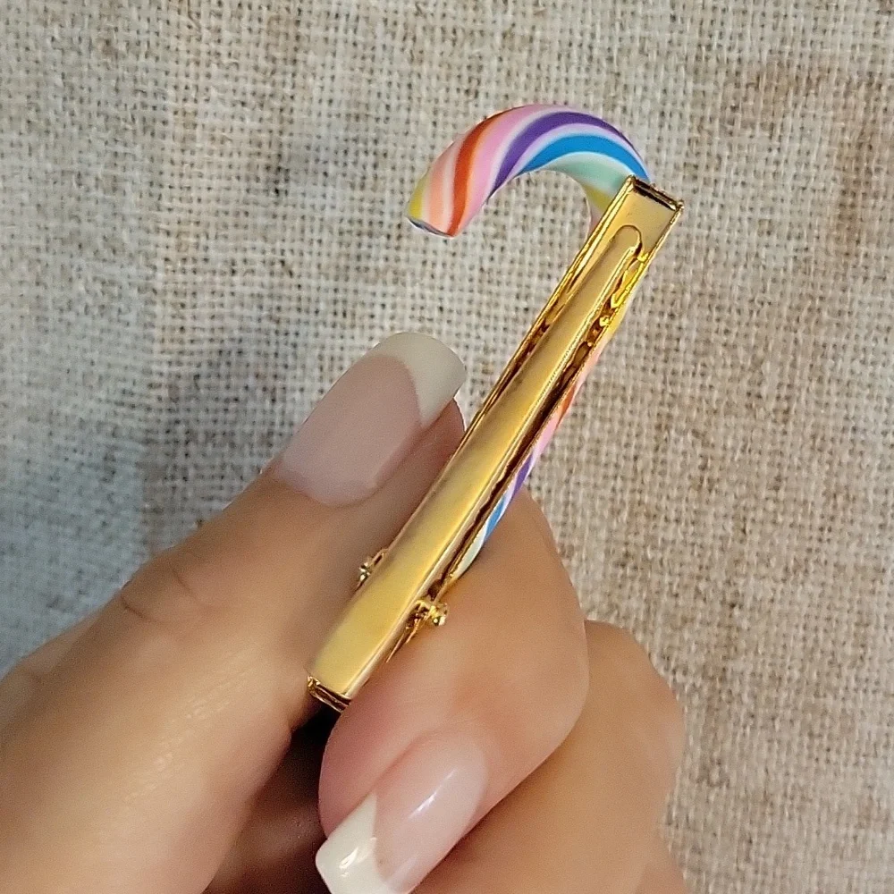 Rainbow Candy Cane Hair Clips, Set Of Two